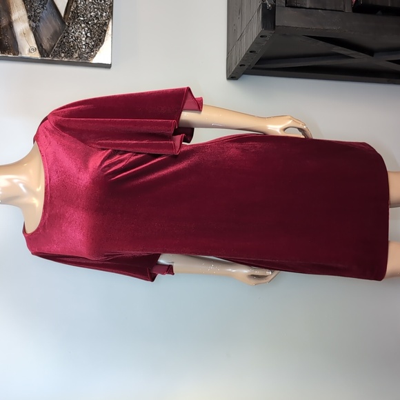 Belle Badgley Mischka Velvet Draped Sleeve Dress Burgundy Red Womens Size 14 - Picture 4 of 12